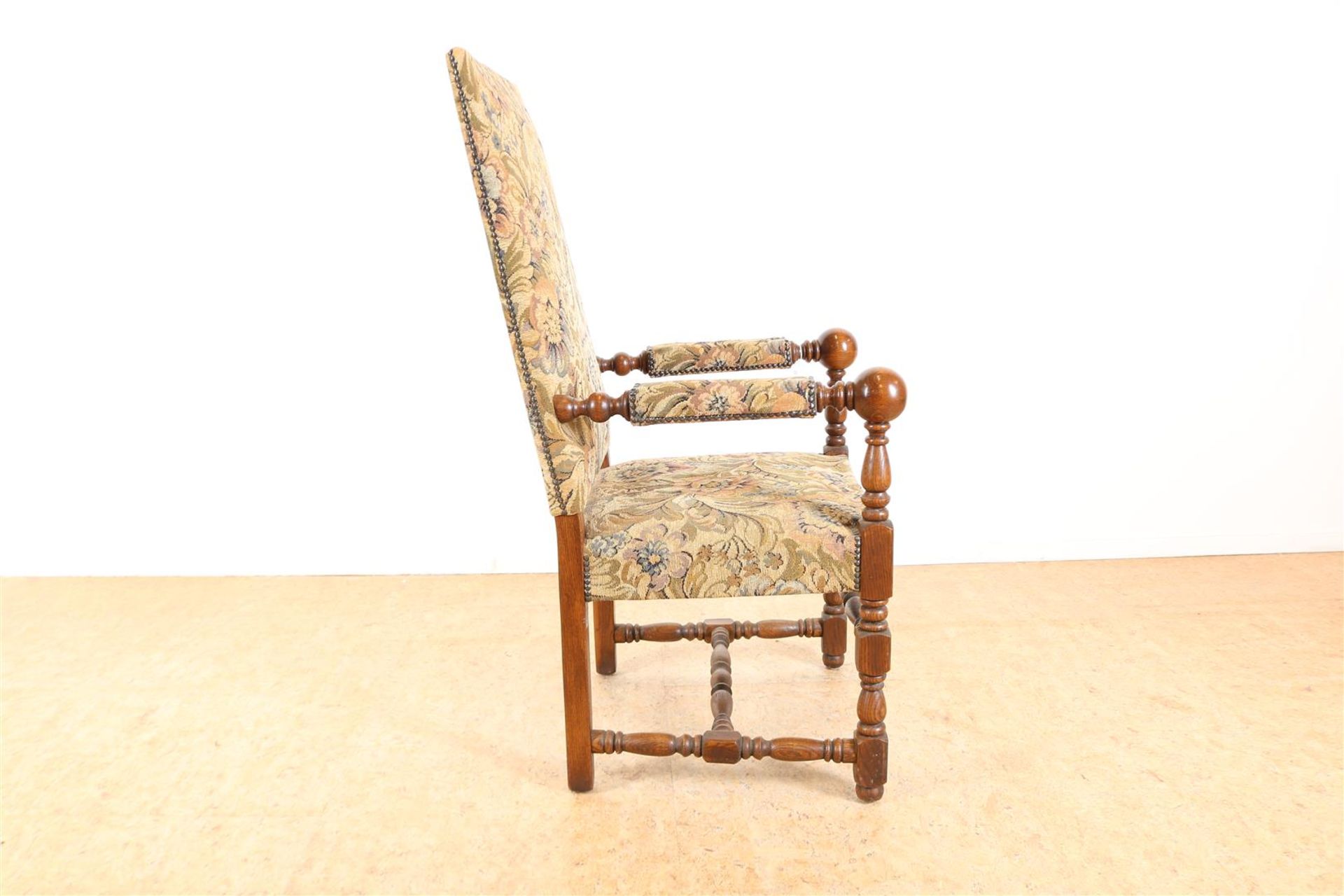 Oak Renaissance style armchair with embroidered upholstery. - Image 4 of 4