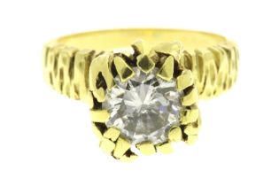 Yellow gold solitaire ring with diamond, 1.75 ct.