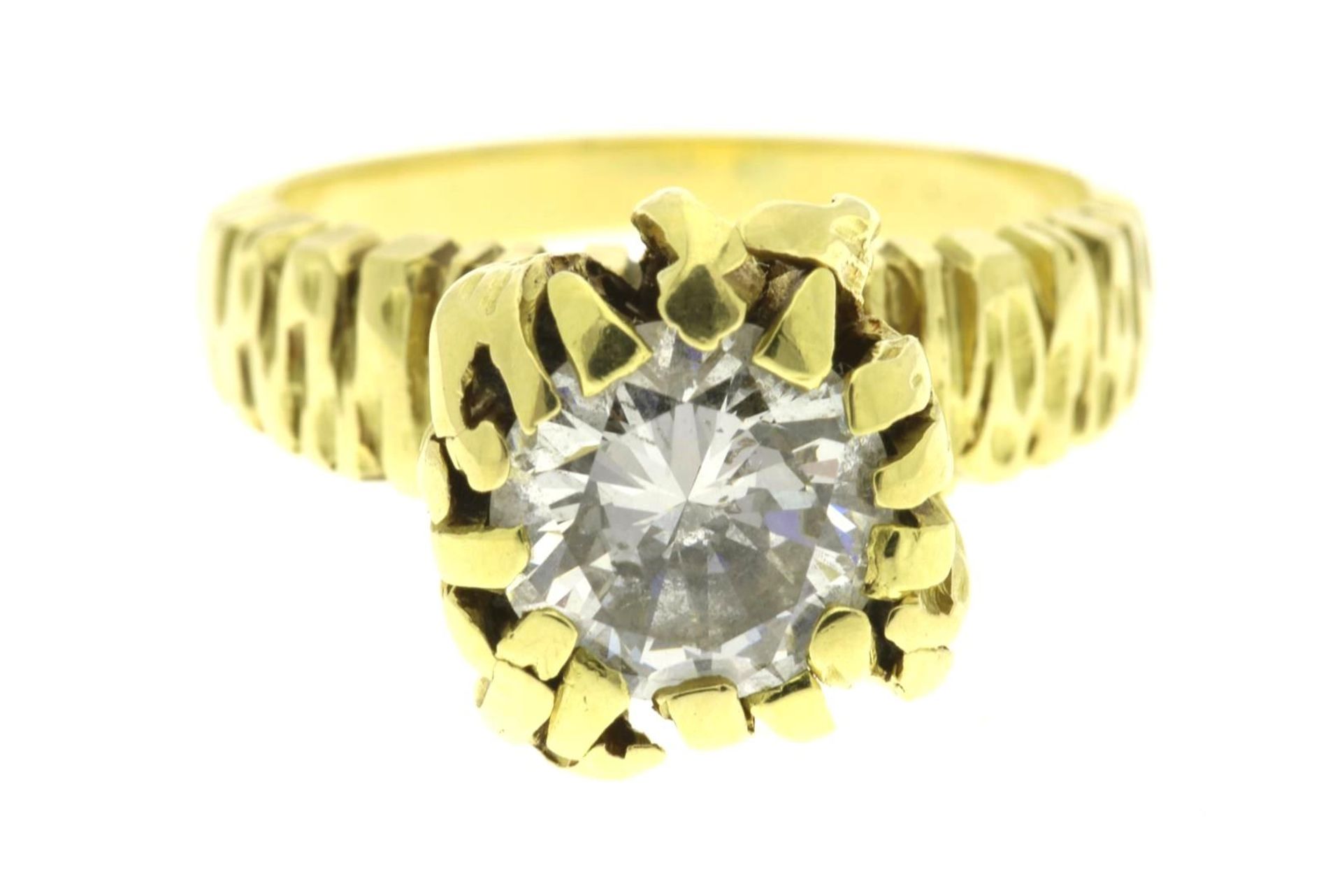 Yellow gold solitaire ring, set with diamonds, approx. 1.75 ct., G-H, Si2, grade 750/000, circa