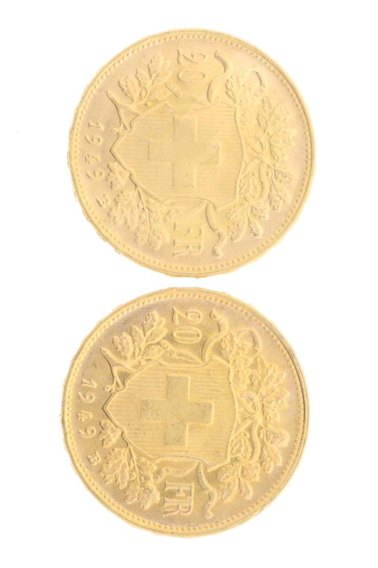 2 gold 20 Franc pieces of Helvetia