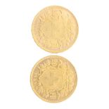 2 gold 20 Franc pieces of Helvetia