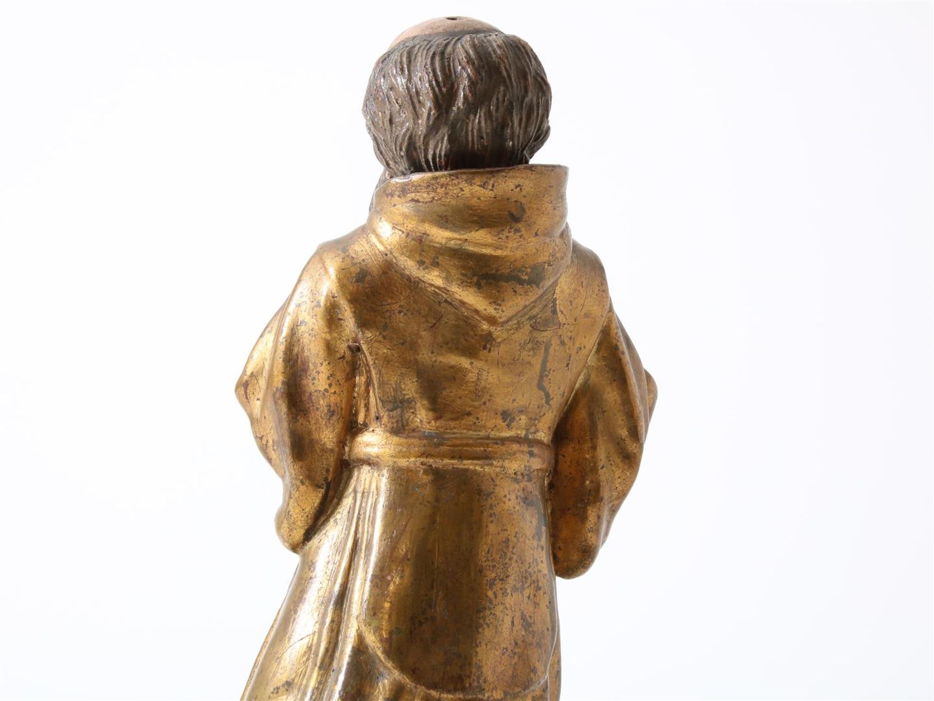 Partly gilded terracotta sculpture of kneeling Saint Francis of Paula (1416-1507) with beard and - Image 13 of 16