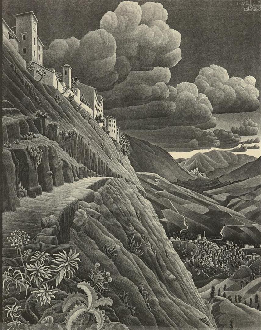 After: Escher, Maurits Cornelis. Italian landscape, signed and numbered in the print, litho/