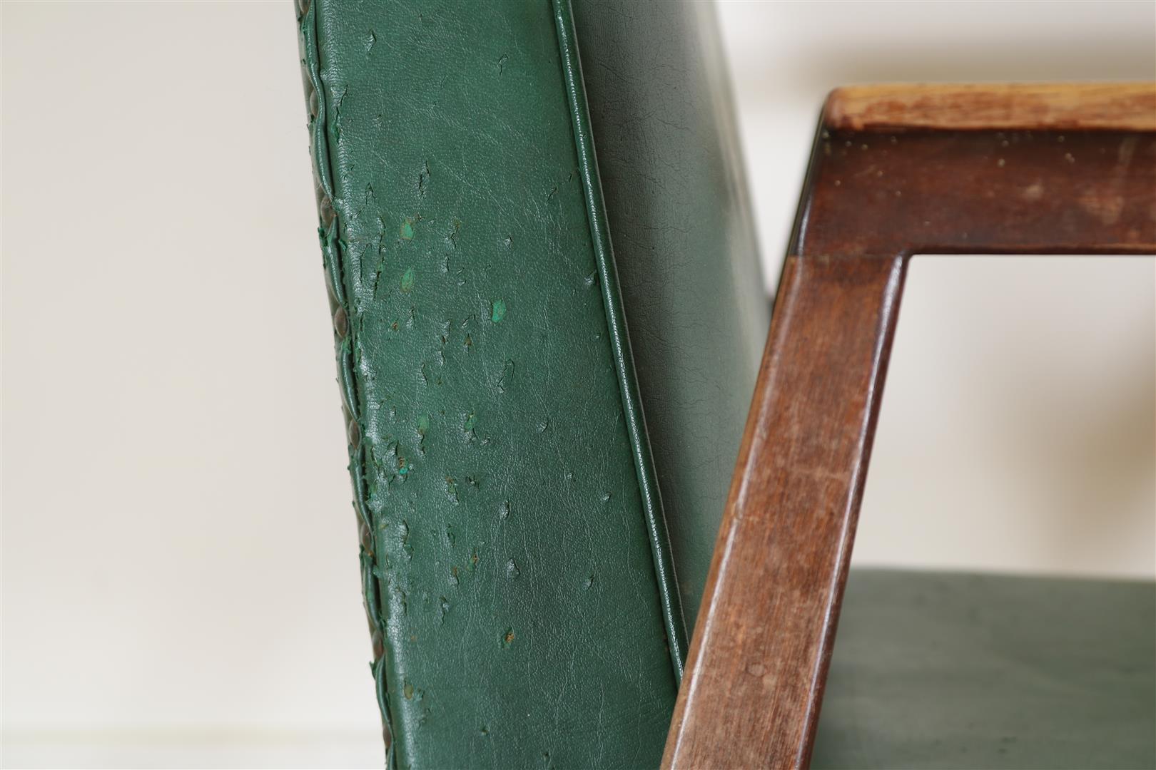 Thonet chair with green leatherette upholstery, midcentury, label on the bottom. (Upholstery with - Image 6 of 7