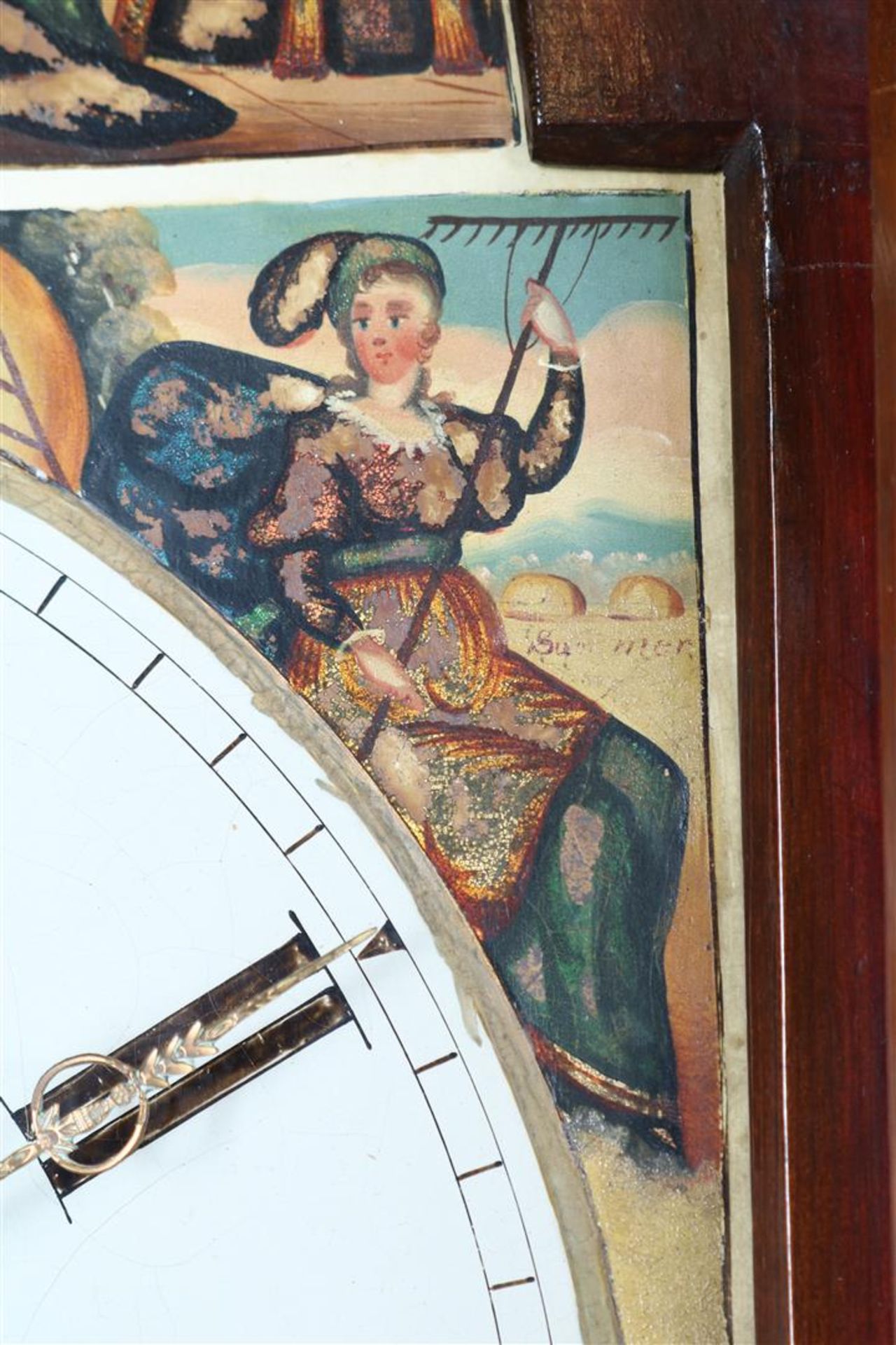 Longcase watch with painted dial, images of "David Playing before Saul" and the 4 seasons, England - Image 8 of 10