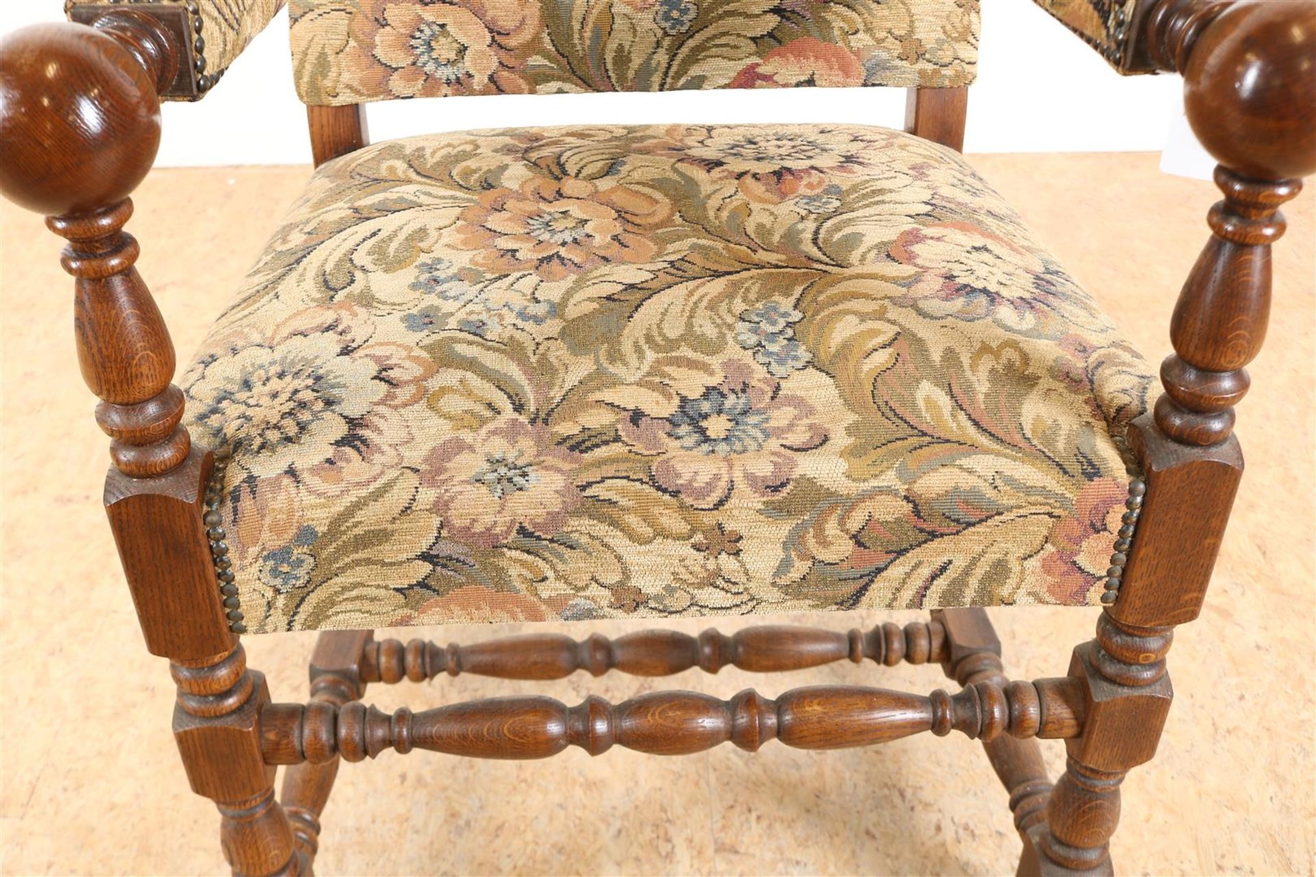 Oak Renaissance style armchair with embroidered upholstery. - Image 2 of 4