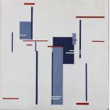 Ladislav Kroha Abstract composition in gray/red, signed bottom right with initials "L.K." and full