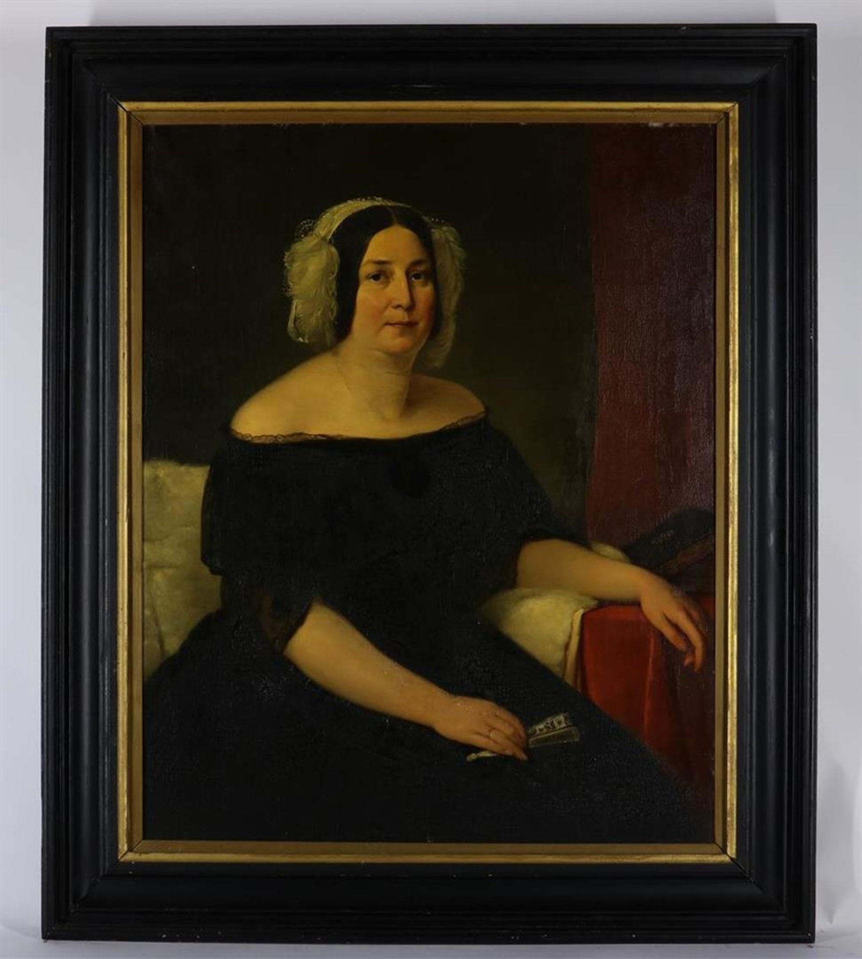 Portrait of a lady with fan, unsigned, 19th century, canvas, 105 x 84 cm. - Image 3 of 4