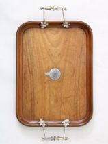 Wooden tray with silver inlay