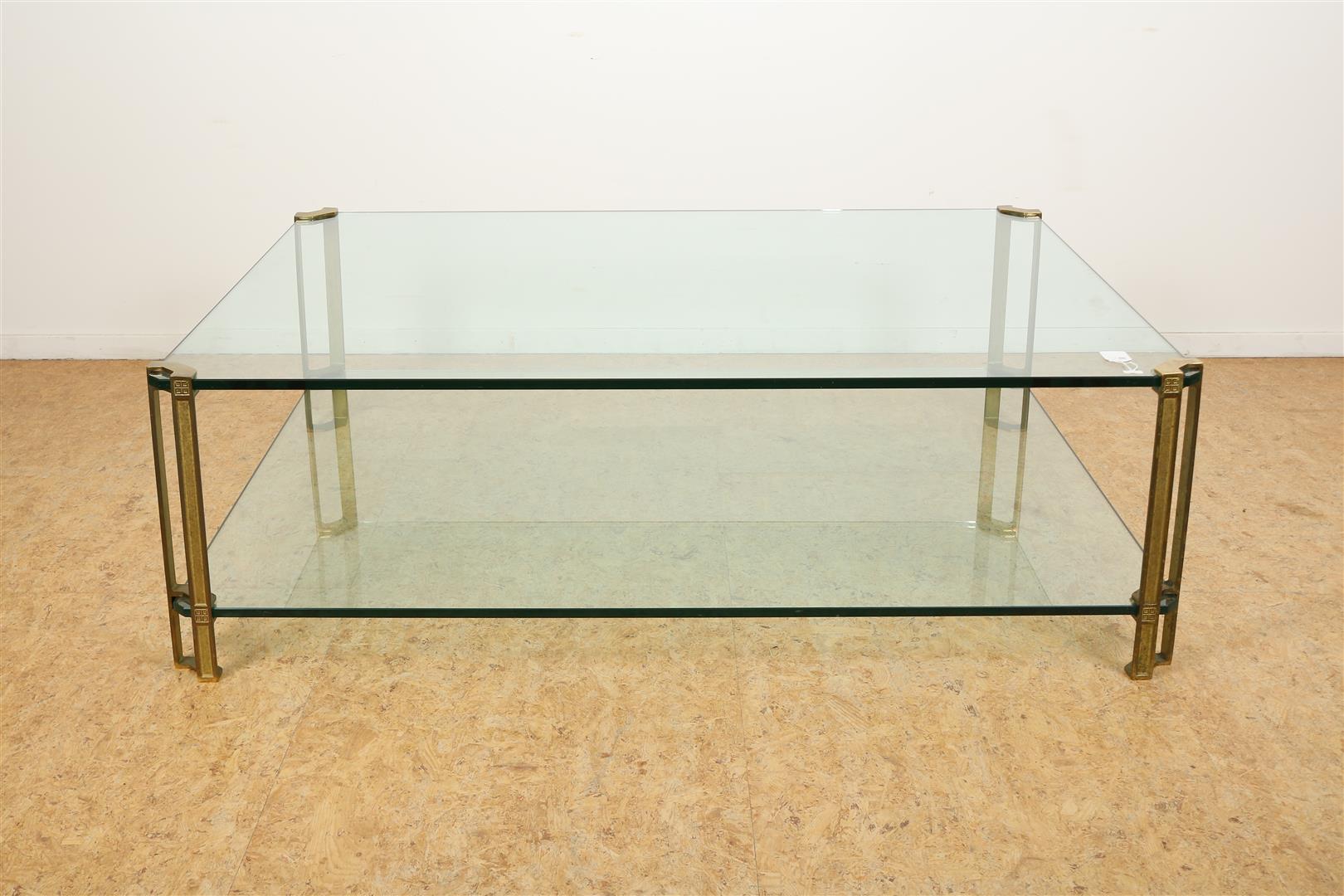 Thick glass Hollywood Regency design coffee table on bronze legs, Peter Ghyczy, model T24,