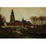 Frans Langeveld (1876-1939) Village view on the water, signed bottom left, panel, 17 x 24.5 cm.