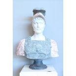 Marble bust of the war God Ares, height 80 cm. on wooden pedestal, height 103 cm.