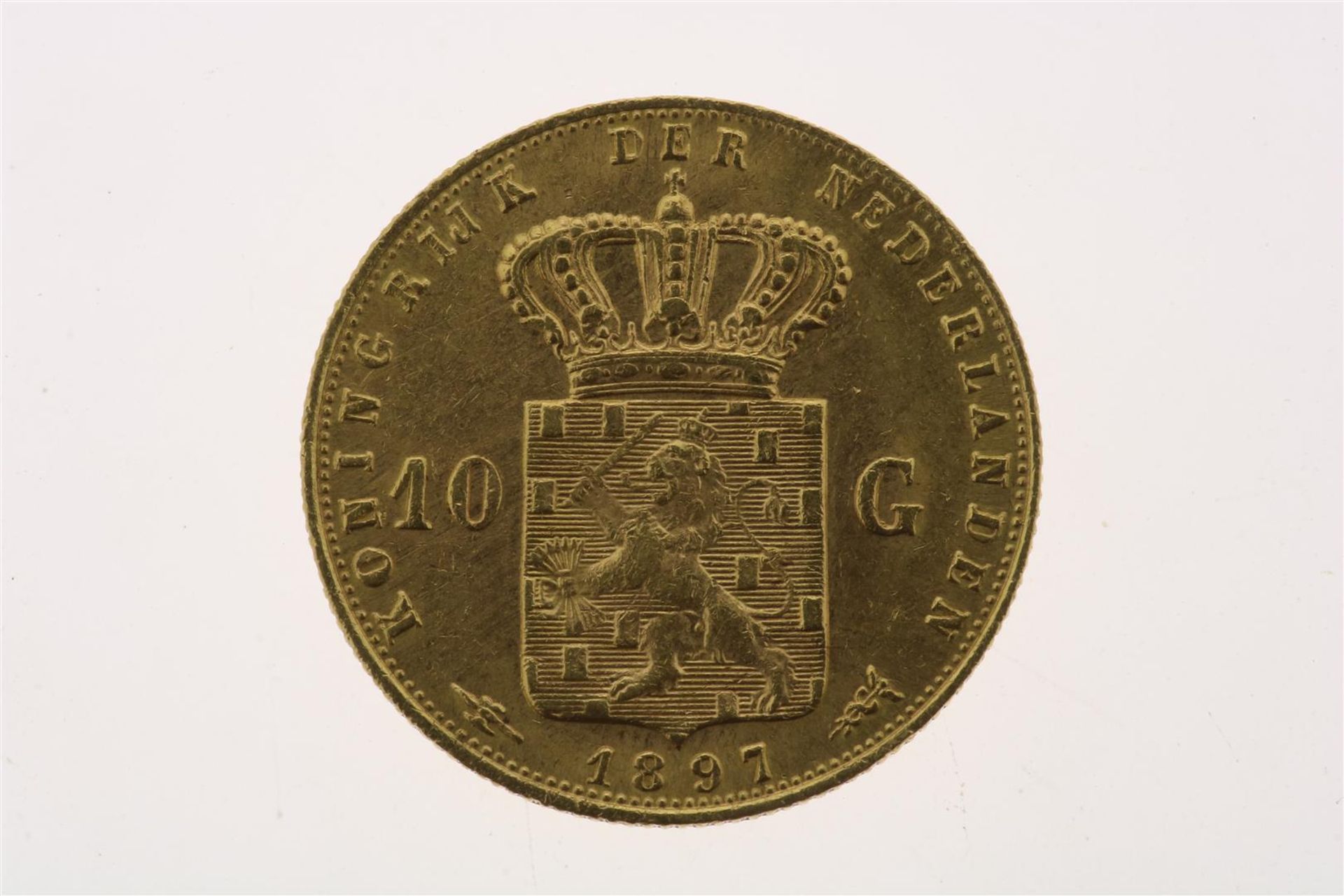 Golden tenner with image of Wilhelmina as a girl with hanging long hair, looking to the left, - Image 2 of 2