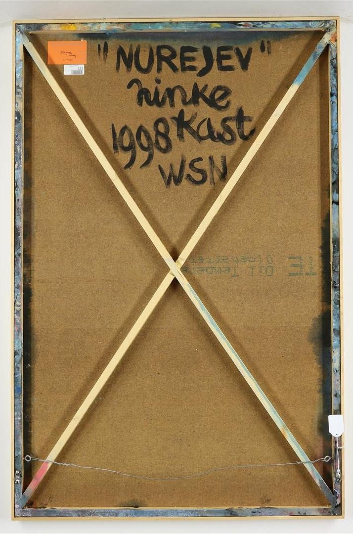 Ninke Kast (1926-2022) 'Nurejev', signed and dated 1998 on the reverse, board 122 x 80 cm. - Image 3 of 3