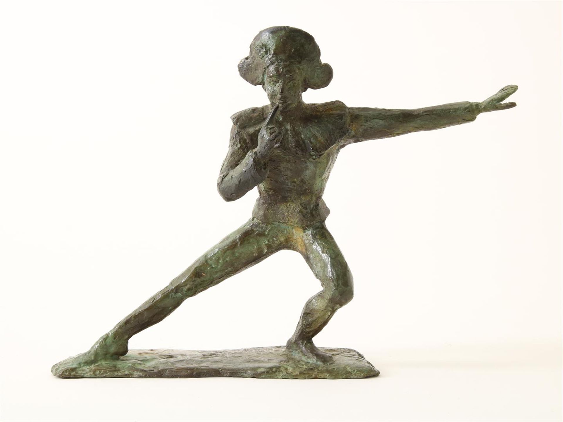 Merle Carvalho (1949-) "Scapino", signed on base, bronze, 24 x 22 x 9 cm. The statue was presented
