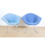Set of wire steel design chairs with blue upholstery, designed in 1952 by Harry Bertoia for Knoll.