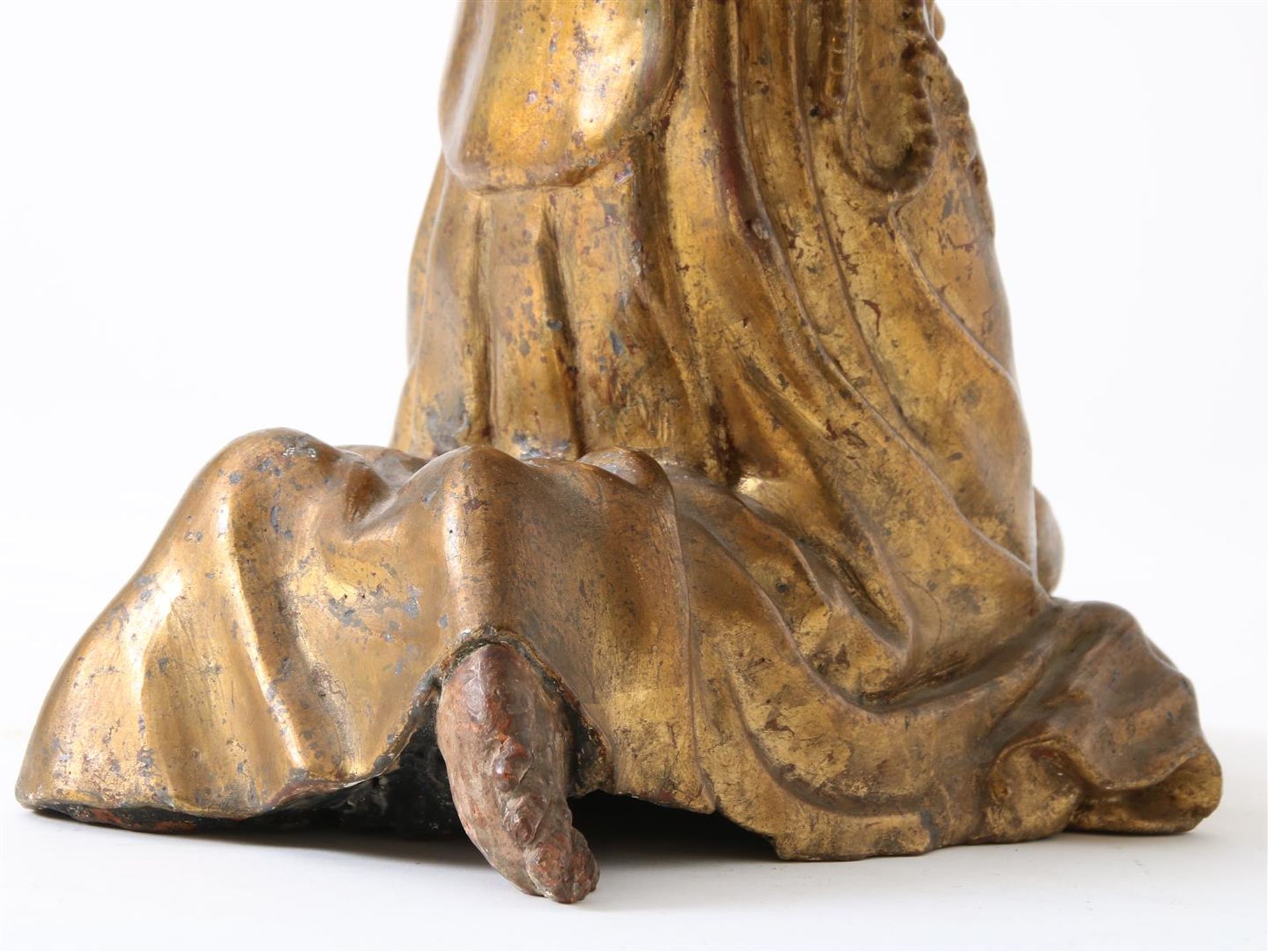 Partly gilded terracotta sculpture of kneeling Saint Francis of Paula (1416-1507) with beard and - Image 11 of 16