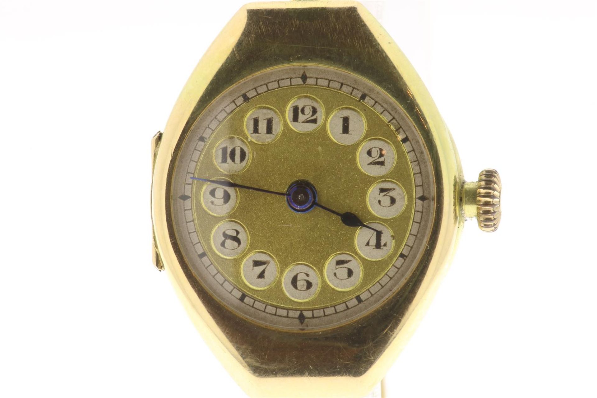 Gold ladies wristwatch with thin link strap, with Arabic numerals, grade 585/000, gross weight 17 - Image 2 of 2