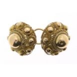 Yellow gold filigree decorated collar buttons, regional jewel for men, grade 585/000, East Zeeuws-