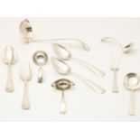 Lot of silver shovelware; Potato spoon, meat fork, 3 sauce spoons, 2 vegetable spoons, soup