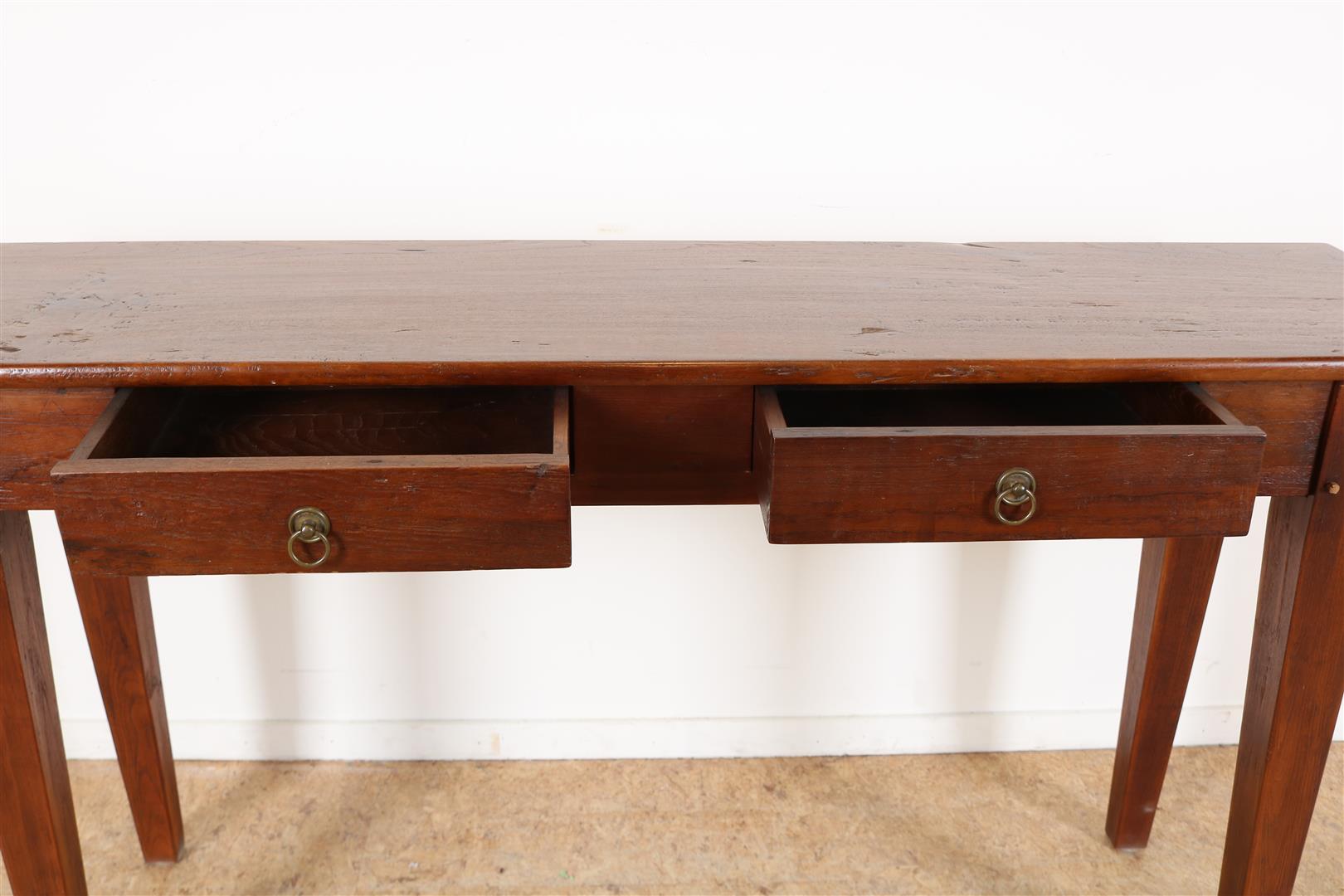 Teak console table with 2 drawers, on tapered legs, Indonesia, 75 x 148 x 40 cm. - Image 2 of 5