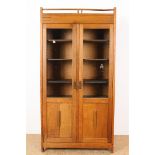 Oak Art Deco bookcase with 2 partly glass doors and ebony inlay, ca. 1920, 182 x 92 x 39 cm. (top