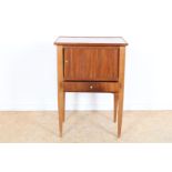 Mahogany pottery cabinet with jalousie door and plinth drawer, 19th century, 69 x 49 x 38 cm.