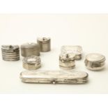 Four silver lodderein boxes, 3 pill boxes and glasses case, 19th century