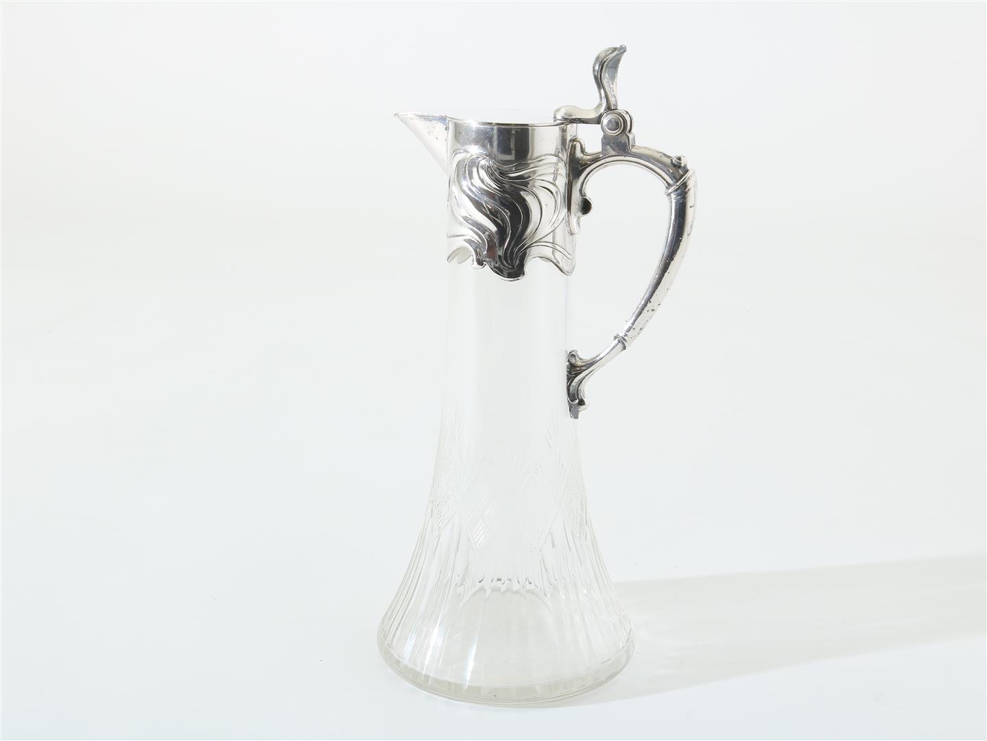 Crystal glass Art Nouveau decanter with silver-plated frame, WMF (Württembergische