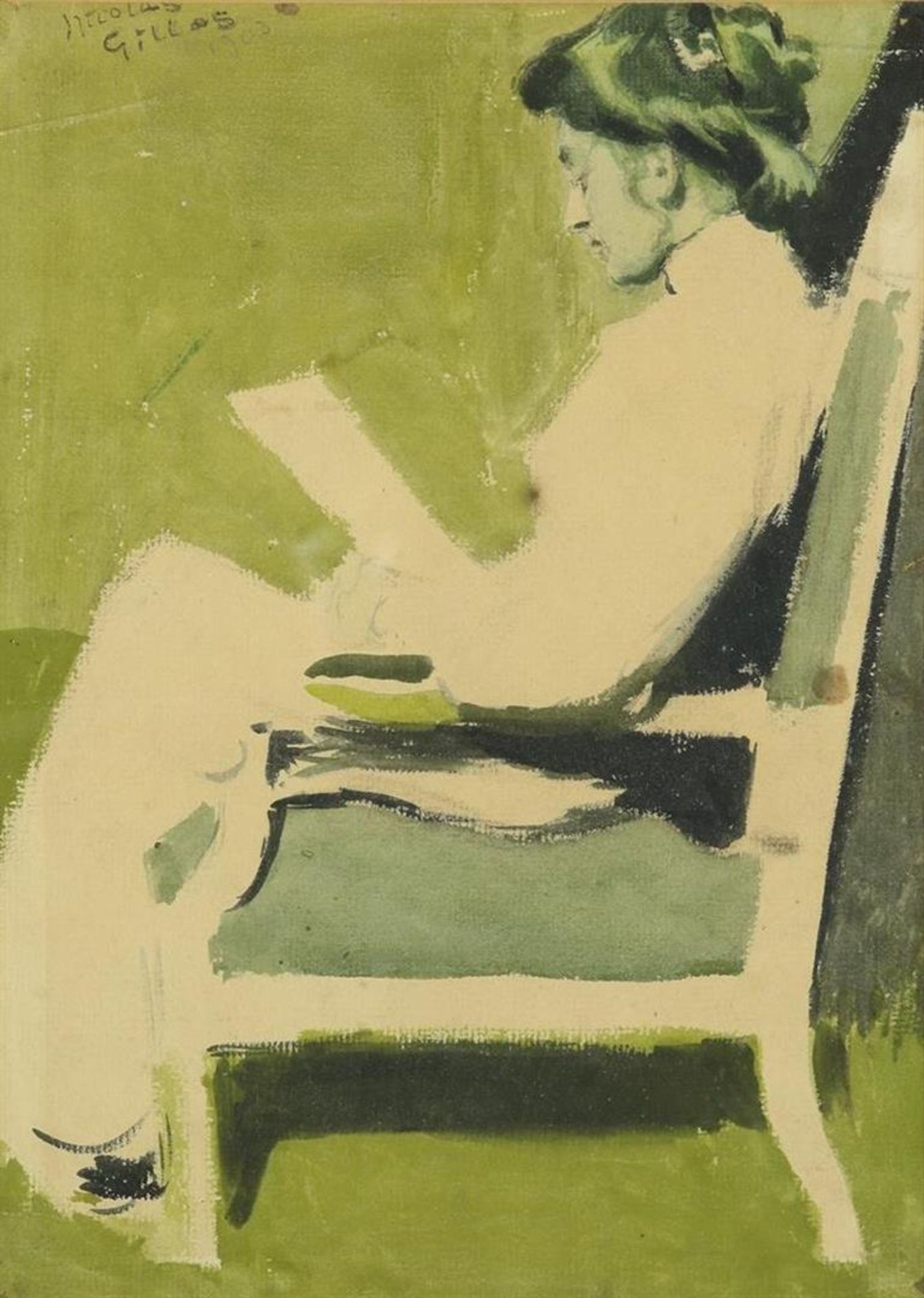 Nicolas Gilles (1870-1939) Reading woman, signed and dated 1903 top left, watercolour, 26 x 20 cm.