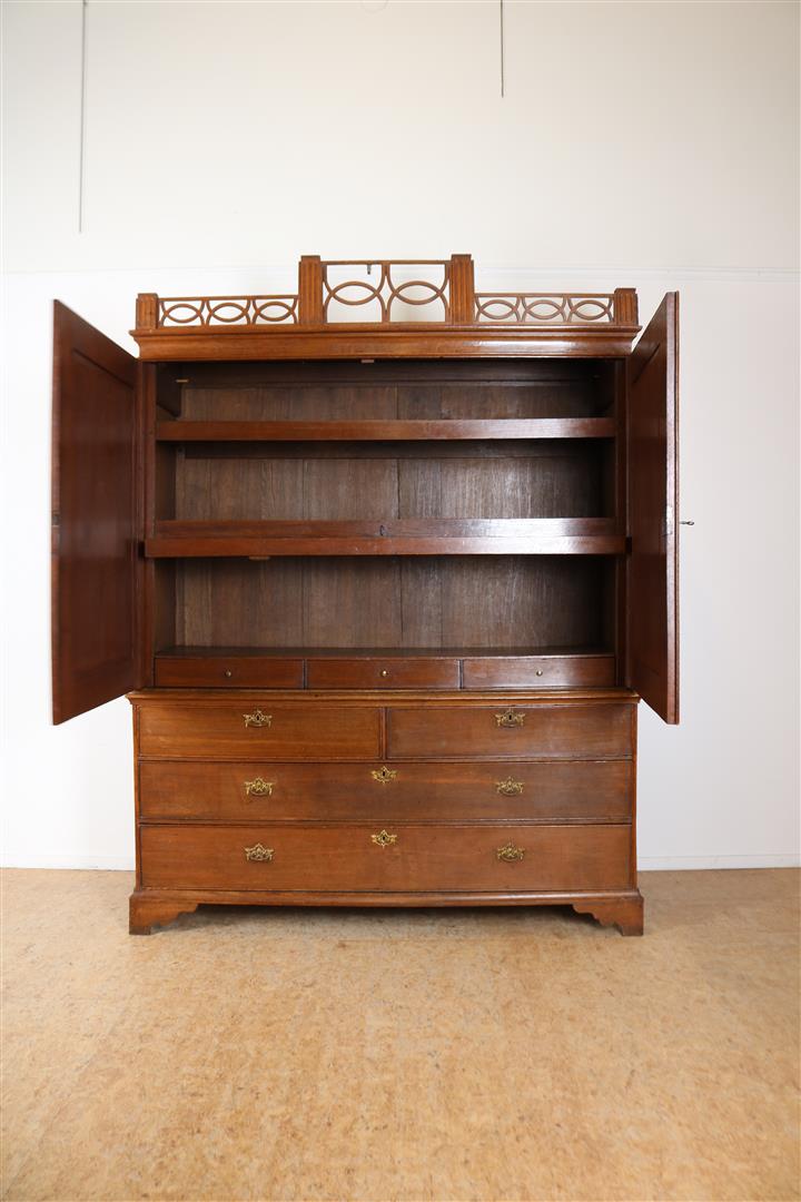 Oak Louis XVI trellis cabinet with 2 panel doors on 4 drawers, Holland ca. 1775-1800, 230 x 180 x 60 - Image 2 of 5