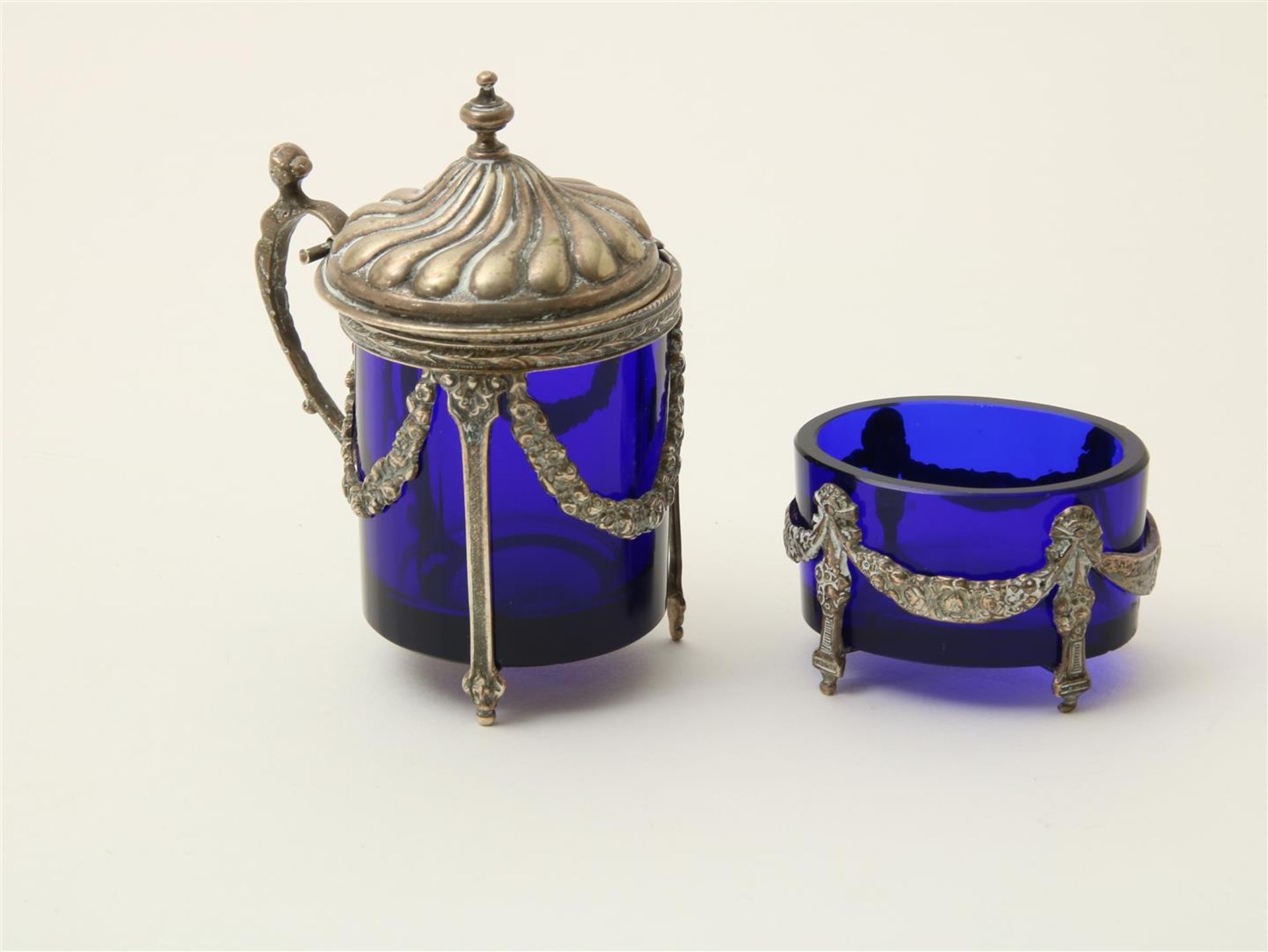 Silver mustard pot and salt shaker 