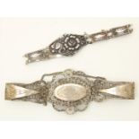 Djokja silver bracelet and filigree silver bracelet, Indonesia, lengths 17 and 17.5 cm