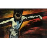 Ninke Kast (1926-2022) Jesus on the cross, signed and dated 2009 on the reverse, board 80 x 122cm.