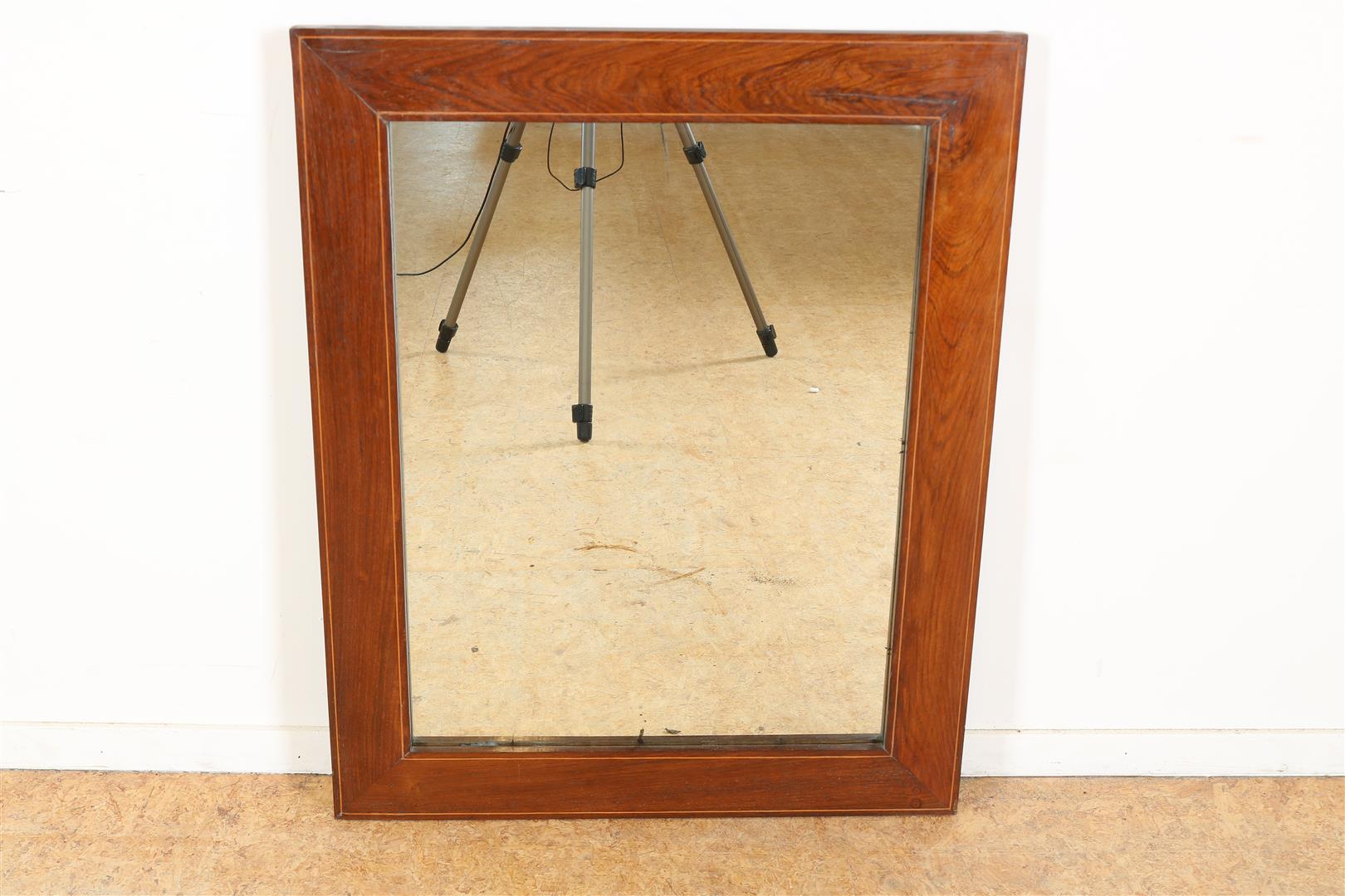 Mirror in rosewood frame with fruitwood inlaid trim, 19th century, 84 x 68 cm.