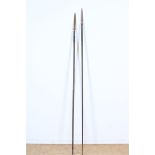 Two Indonesian spears with iron point and wooden handle, length approx 190 cm.
