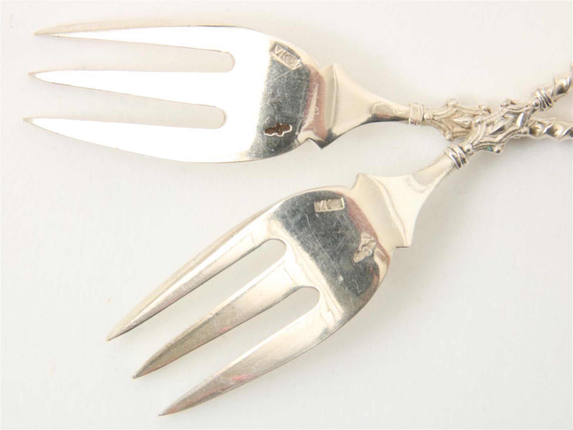 12 silver cake forks with goat legs and 6 silver mustard spoons with twisted handles - Image 4 of 4