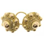 Yellow gold filigree decorated collar buttons, regional jewel for men, grade 585/000, East Zeeland