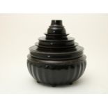 Black lacquer ('yun-de') 4 parts stackable offering basket, Burma, height 38, diameter 38 cm.