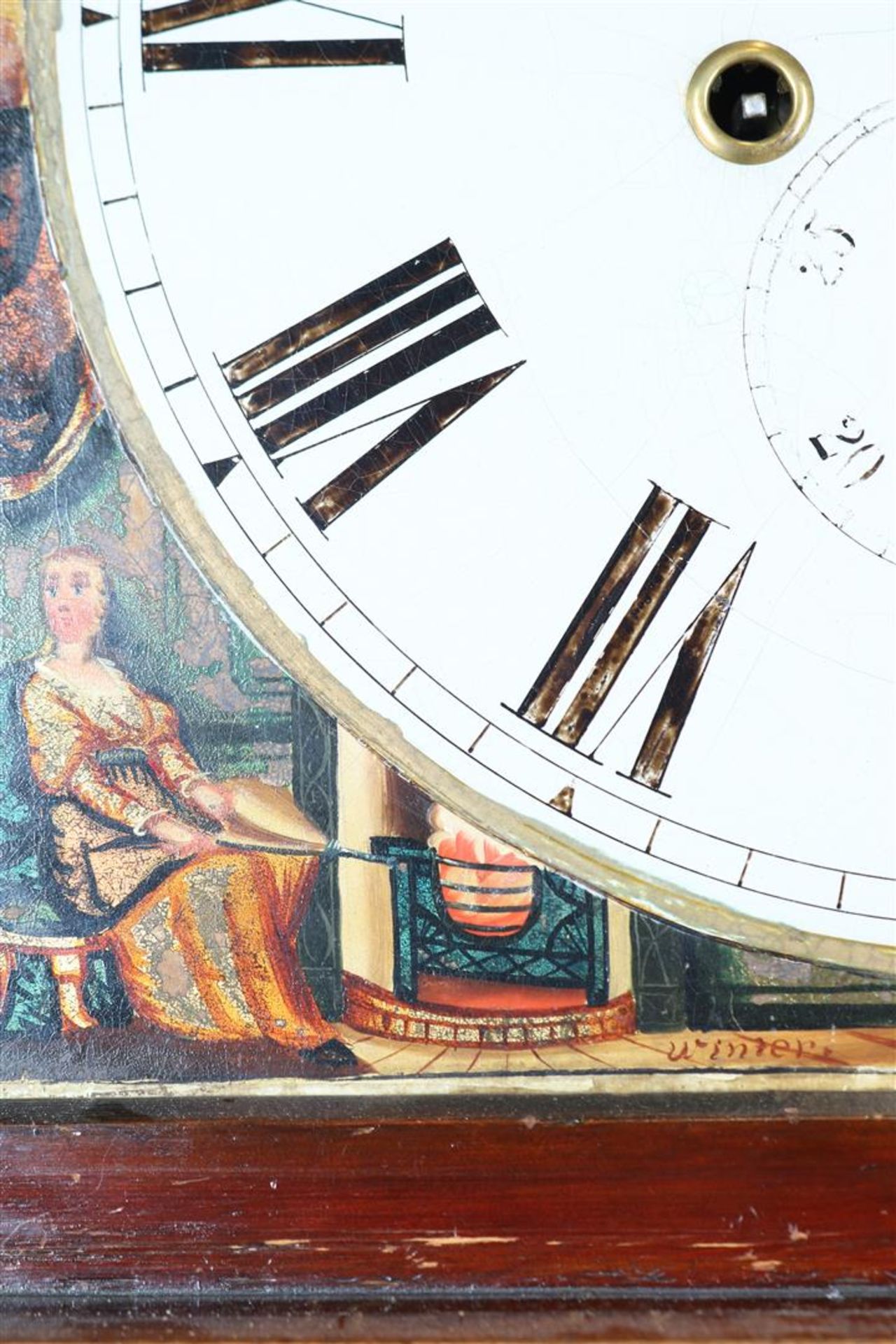Longcase watch with painted dial, images of "David Playing before Saul" and the 4 seasons, England - Image 10 of 10
