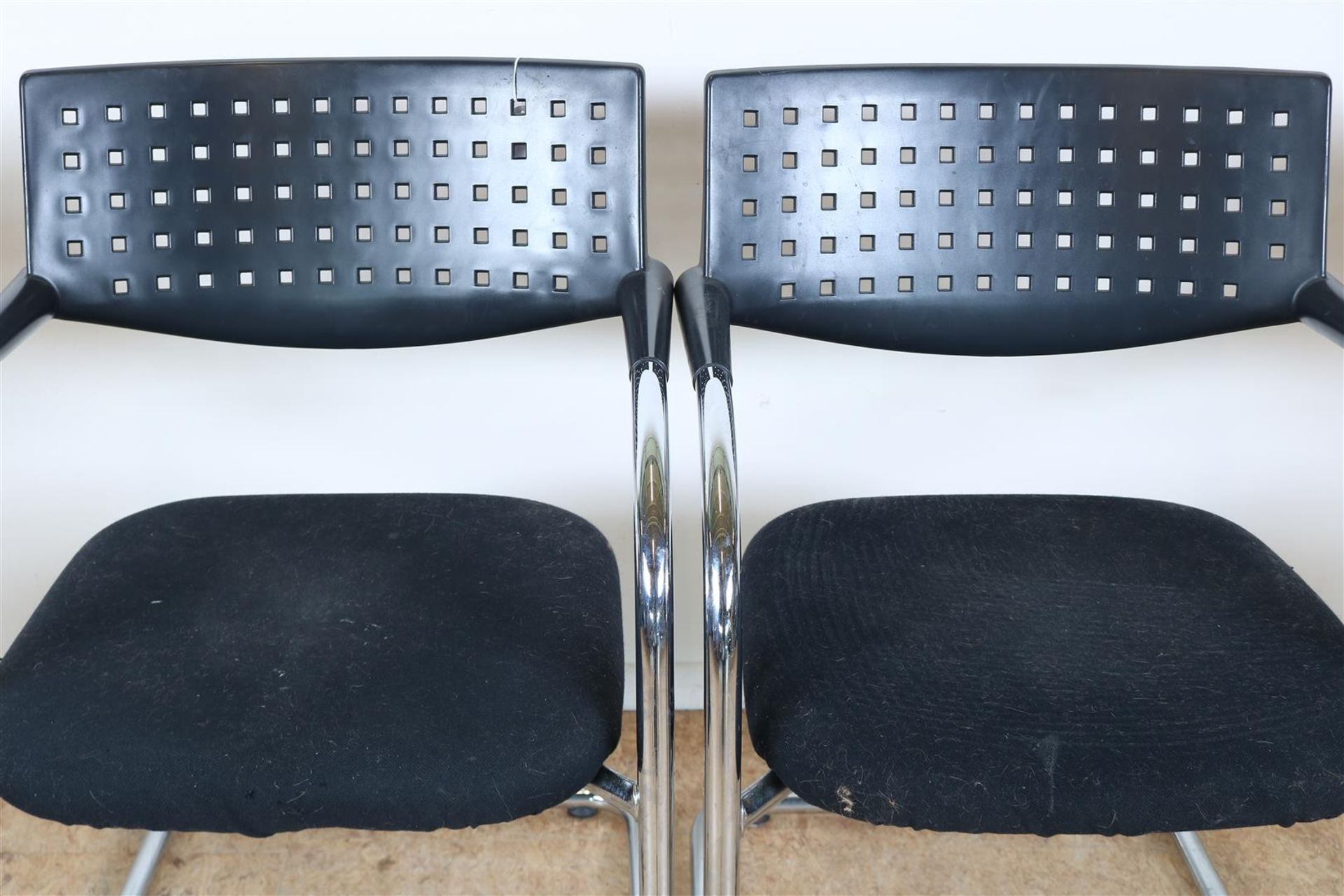 Series of 4 designer armchairs with openwork diamond pattern backrest on chrome tube base, model - Image 2 of 5