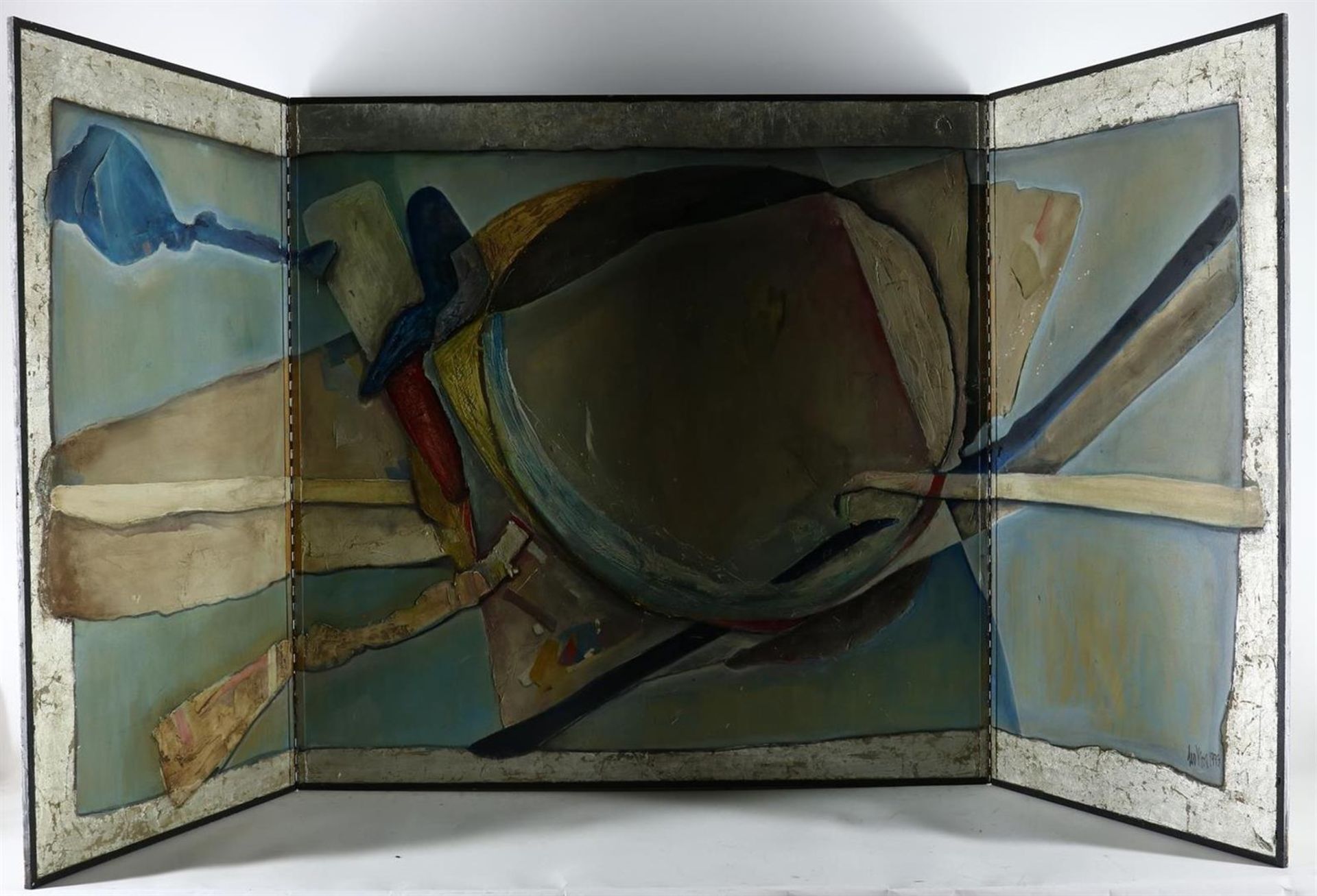 Leo Bos (1955-) Abstract, triptych, signed lower right and dated 1993, mixed media on panel, 123 x - Image 2 of 4