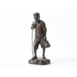 Bronze Okimono of fisherman with fishing rod and basket, Japan Meiji period (1868-1912), height 16