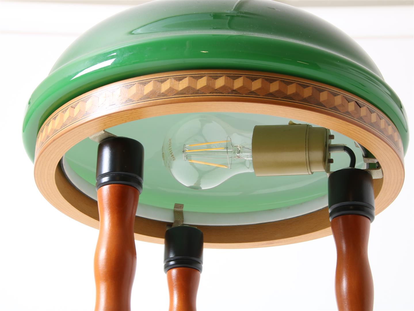 Table lamp on wooden base with green glass shade, manufacturer Tembe Leuchten, 1980s, height - Image 4 of 4