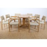 Series of 8 oak design chairs, including 2 armchairs with fabric upholstery, designer Niels Otto