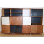 Teak vintage modular wall cupboard with 6 panel doors and 6 drawers, Cees Braakman for Pastoe,