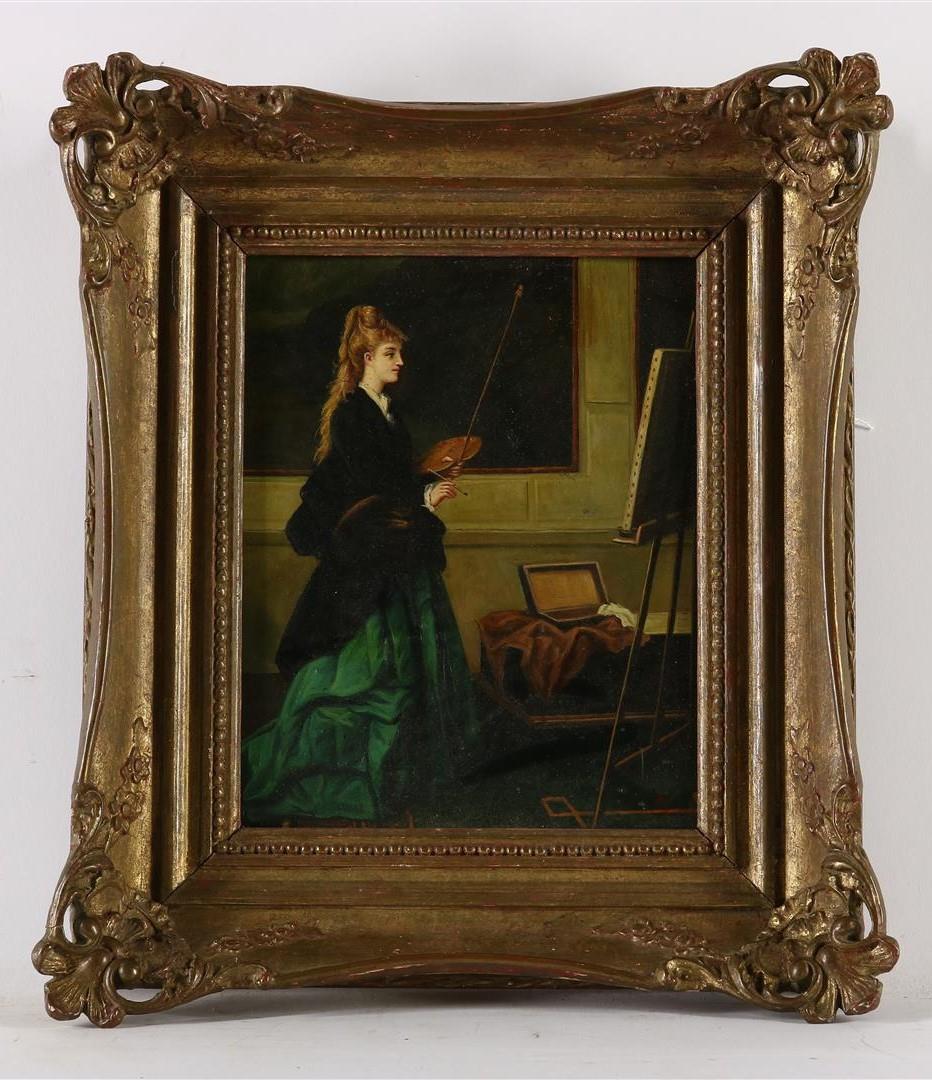 Dutch school early 20th century, young painter in an interior, signed lower right?, panel 25 x 20. - Image 2 of 4