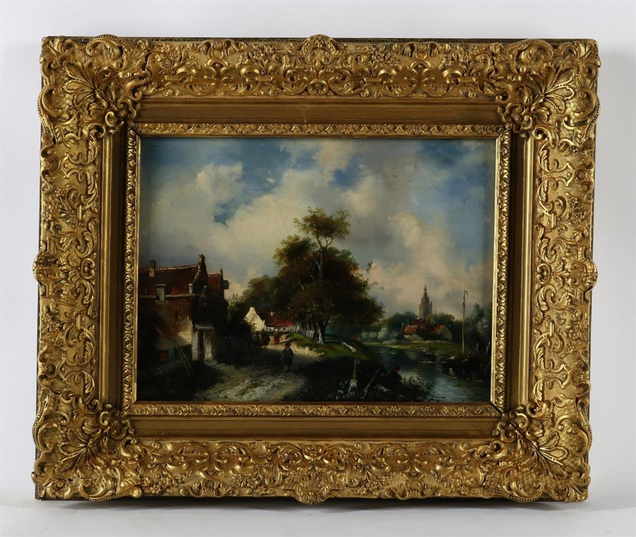 Village on the water, unsigned, first half. 20th century oil on panel. 29 x 39 cm. - Image 2 of 3