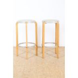 Set of beech wood design bar stools with plastic seats, marked Kembo Holland, 1980s.