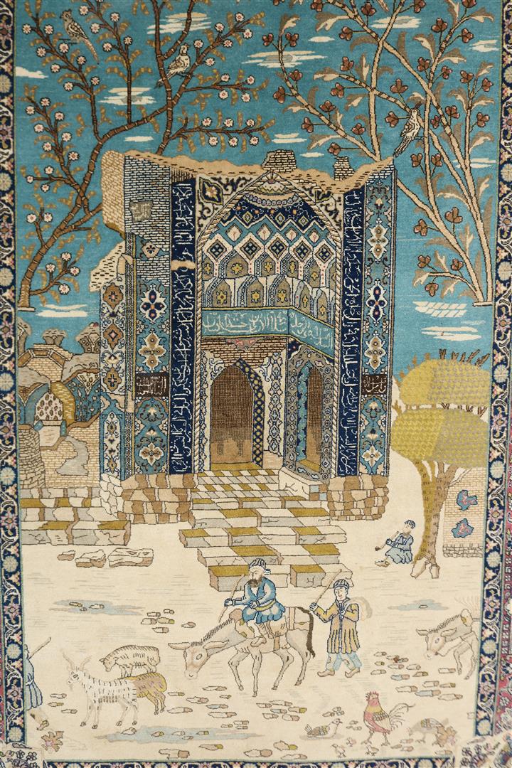 Wool and cotton tapestry, Tabriz, origin Azerbaijan Northwest Persia, with decor of Persian - Image 3 of 14